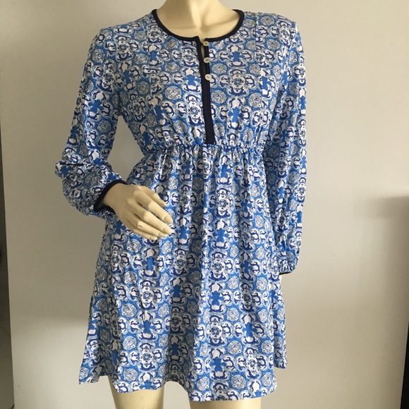 Moroccan print long Sleeve baby doll dress Swim coverup - Picture 2 of 7
